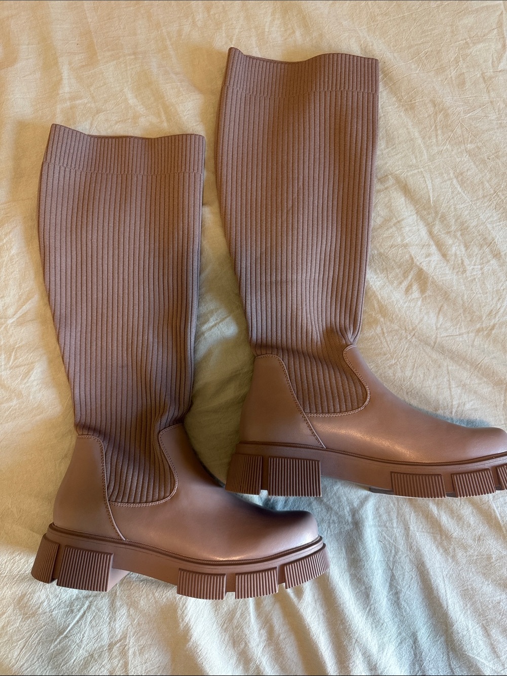 JustFab Ribbed Over-The-Knee Chunky Sole Boots in Brown